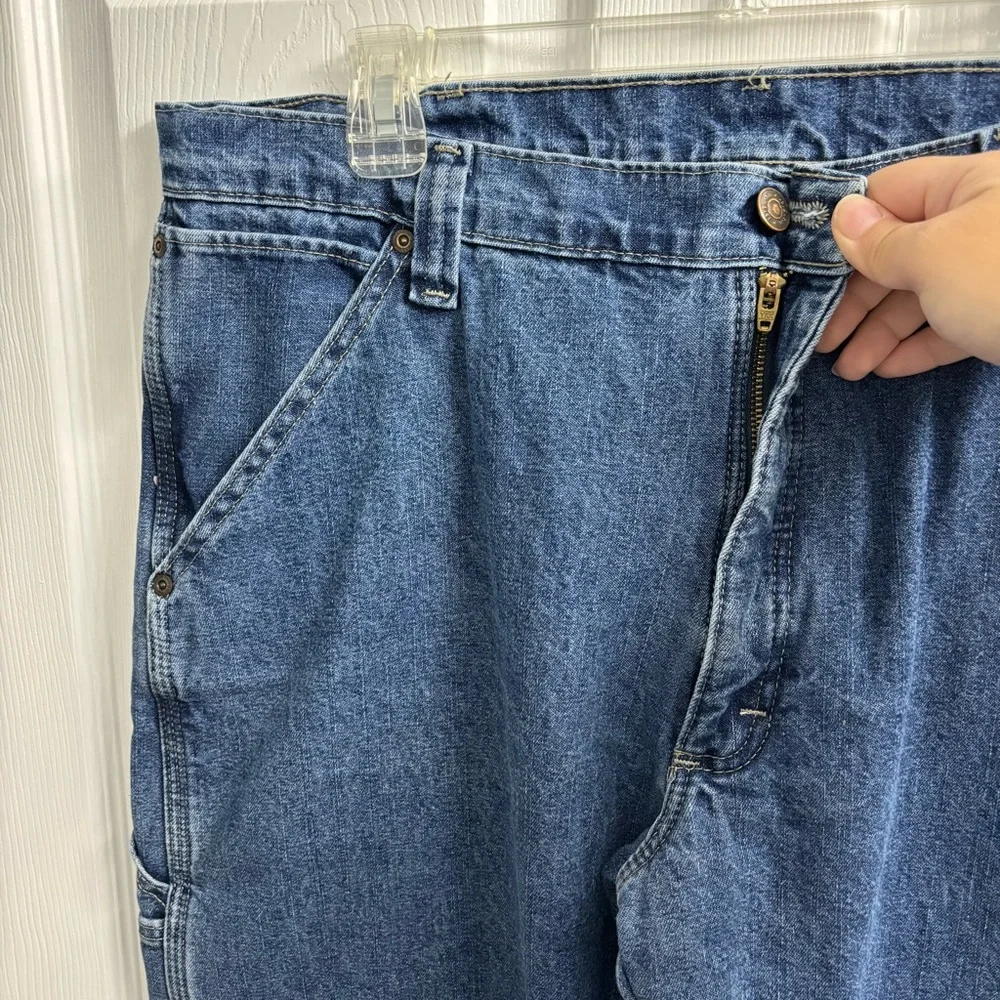 Wrangler Fleece Lined Carpenter Jeans Mens 34 x 32 Blue Denim Thick Cold Weather